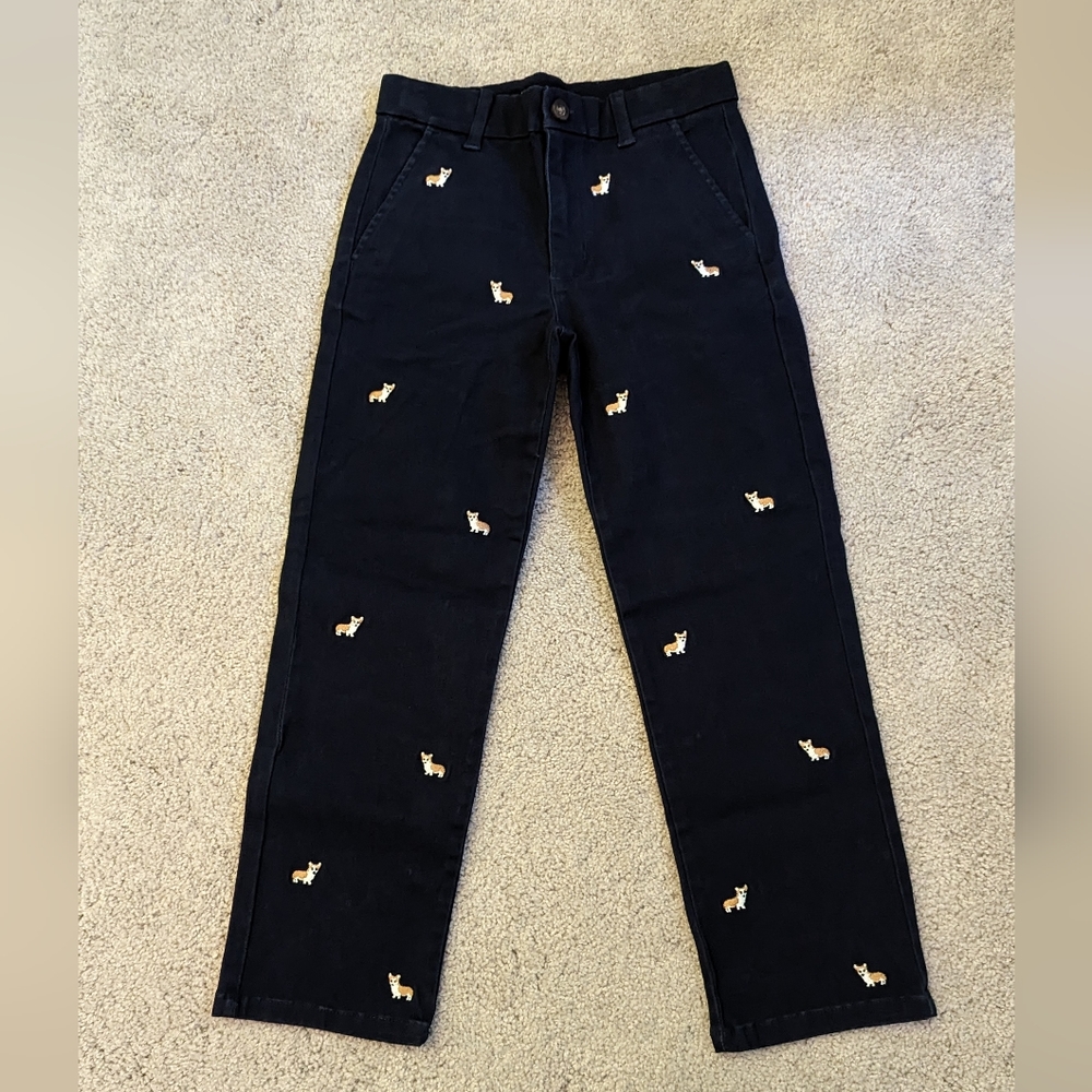 NWT Janie and Jack Embroidered Corgi Stretch Twill Pant, 6